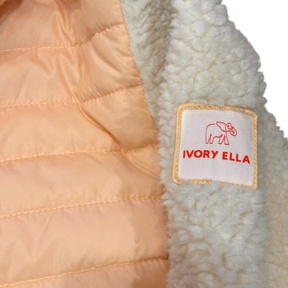 IVORY ELLA Sherpa Fleece Pullover Hoodie Jacket Front Pouch XS Peach & Cream - Picture 3 of 5